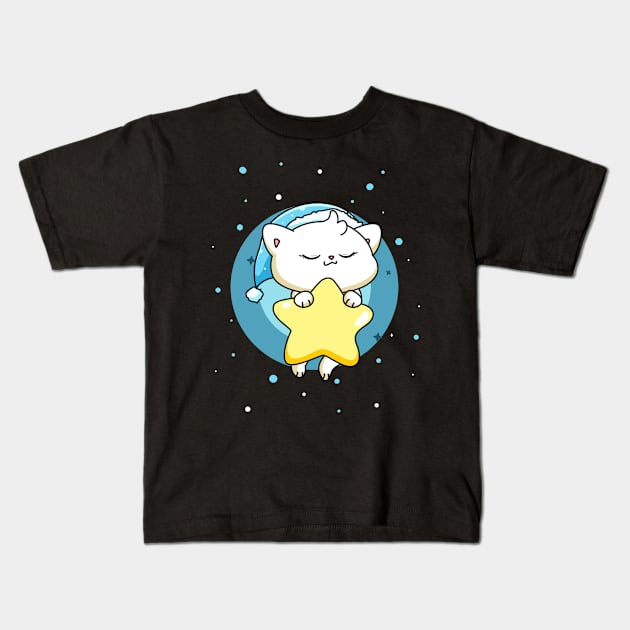 Cute Cat Sleeping Pyjama Sleep Kitty Kids Kids T-Shirt by Foxxy Merch